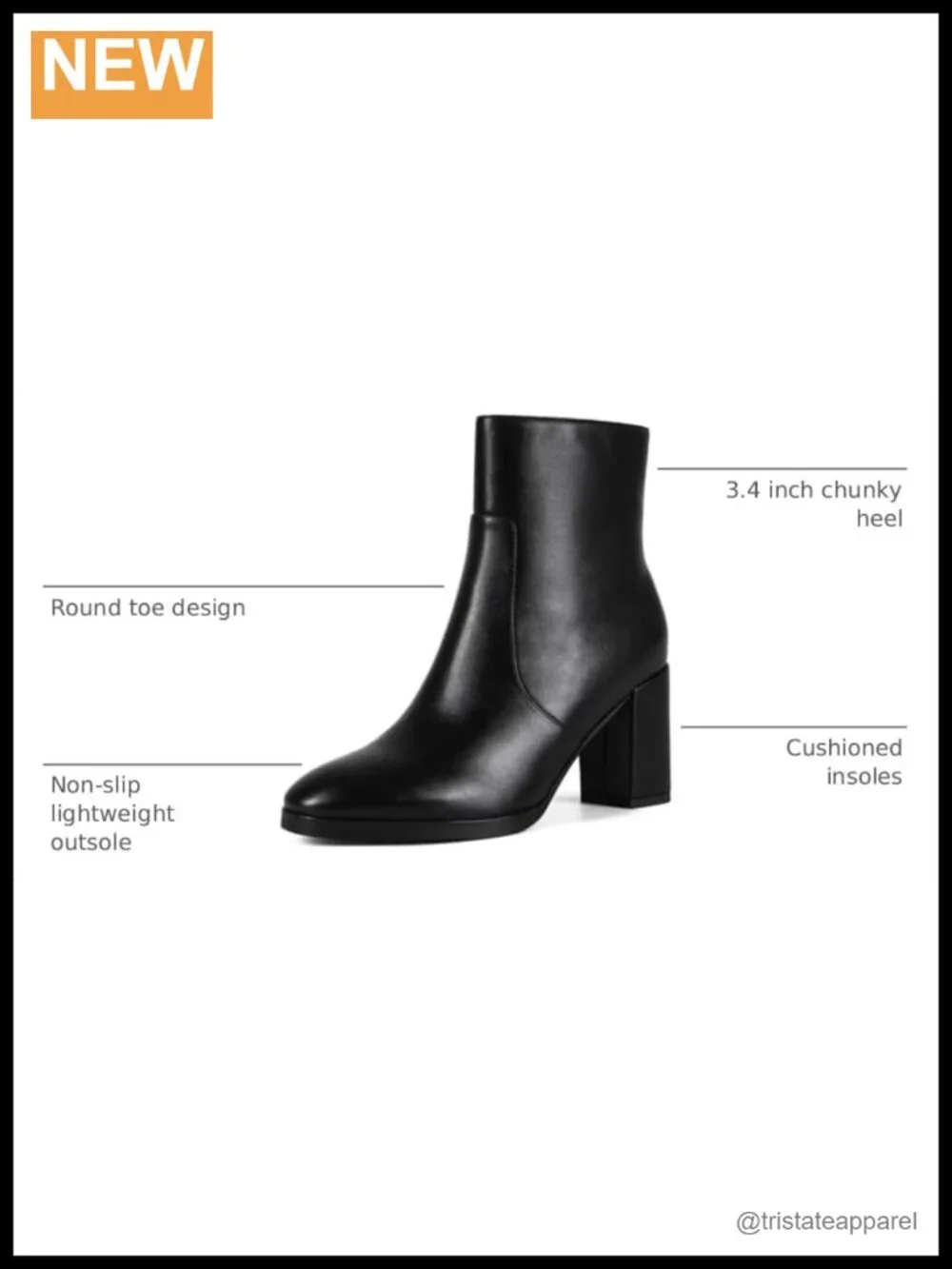 Women's Chunky Block Heel Ankle Boots Side Zip Round Toe Faux Leather